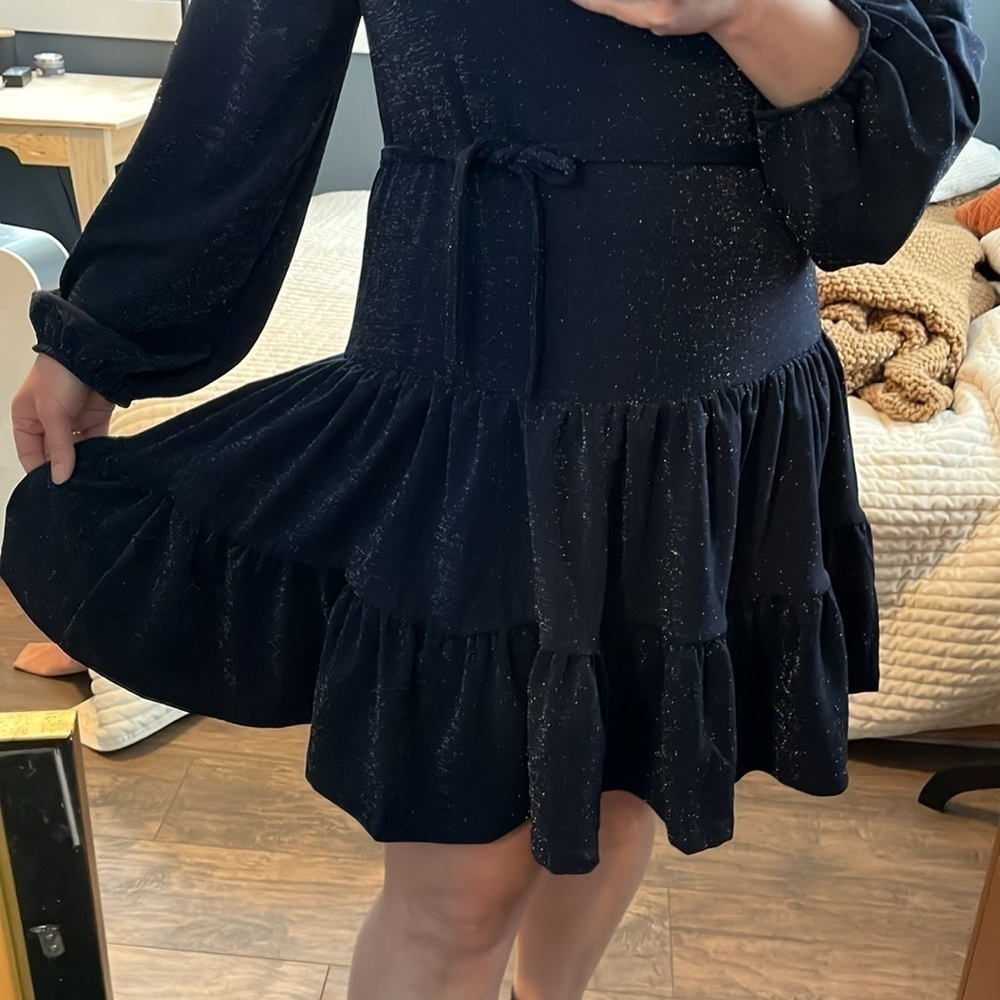 Navy Blue Sparkly Tiered Long Sleeve Dress EUC - Picture 10 of 13